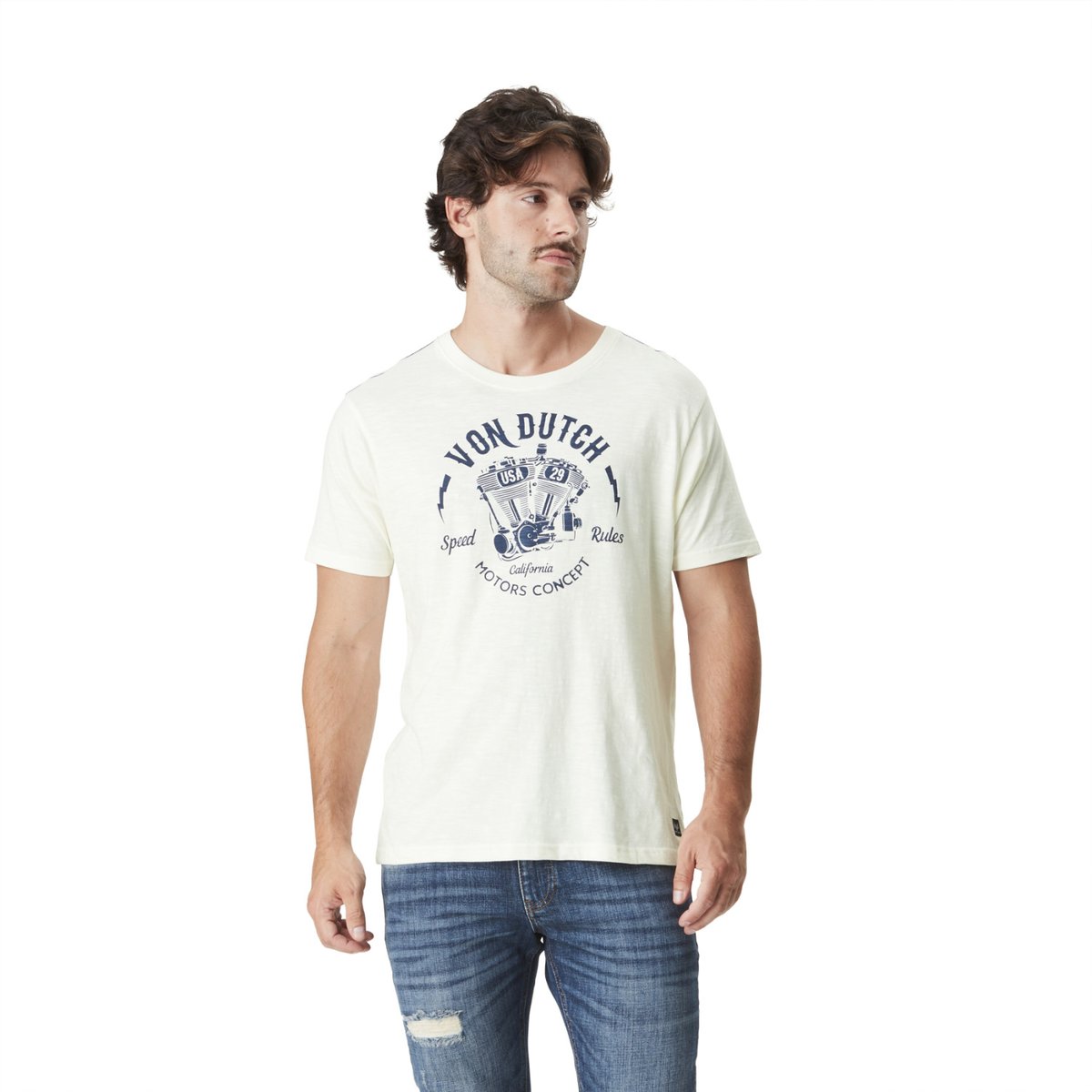 Tee Shirt en coton RULES ecru/bleu, VON DUTCH