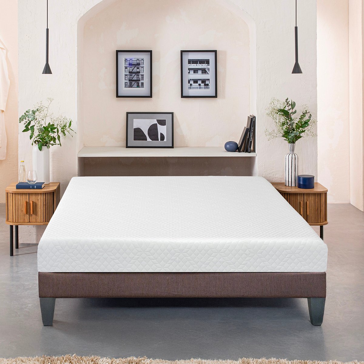 Ensemble Absolu 160x200 cm Matelas Mousse + Sommier Bois blanc, BELLECOUR