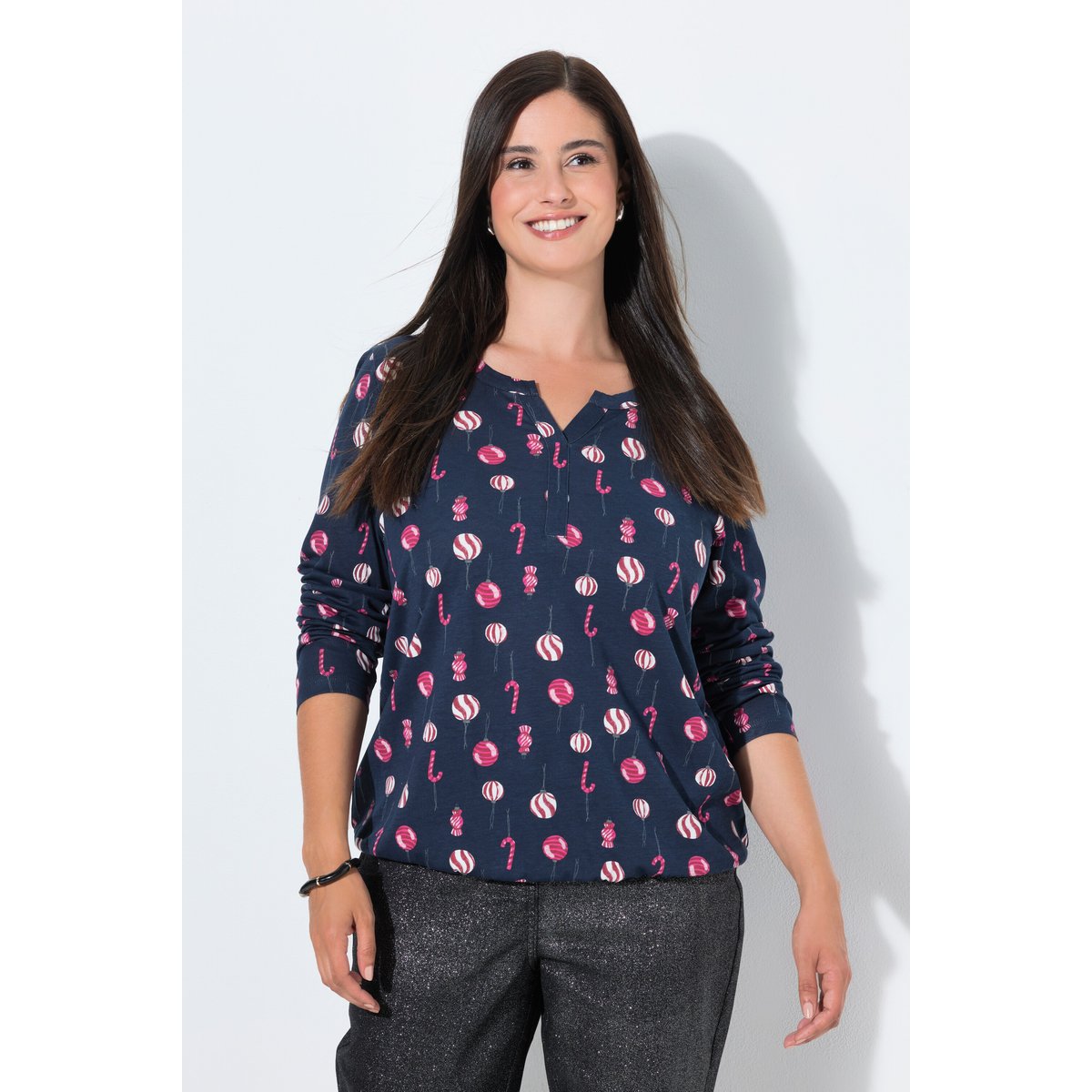T-shirt de Noël, col tunisien marine, ULLA POPKEN