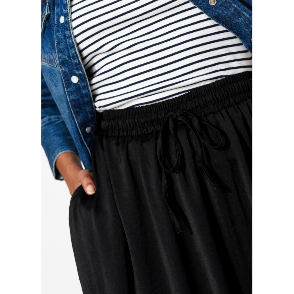 Jupe longue unie soyeuse noir, PROMOD