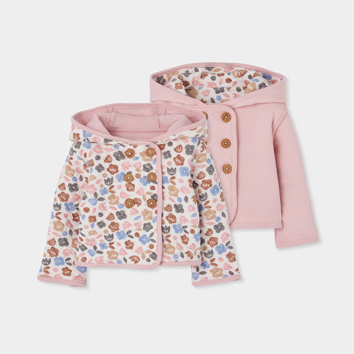 Veste maille bébé réversible imprimé fleurs pink, BOBOLI