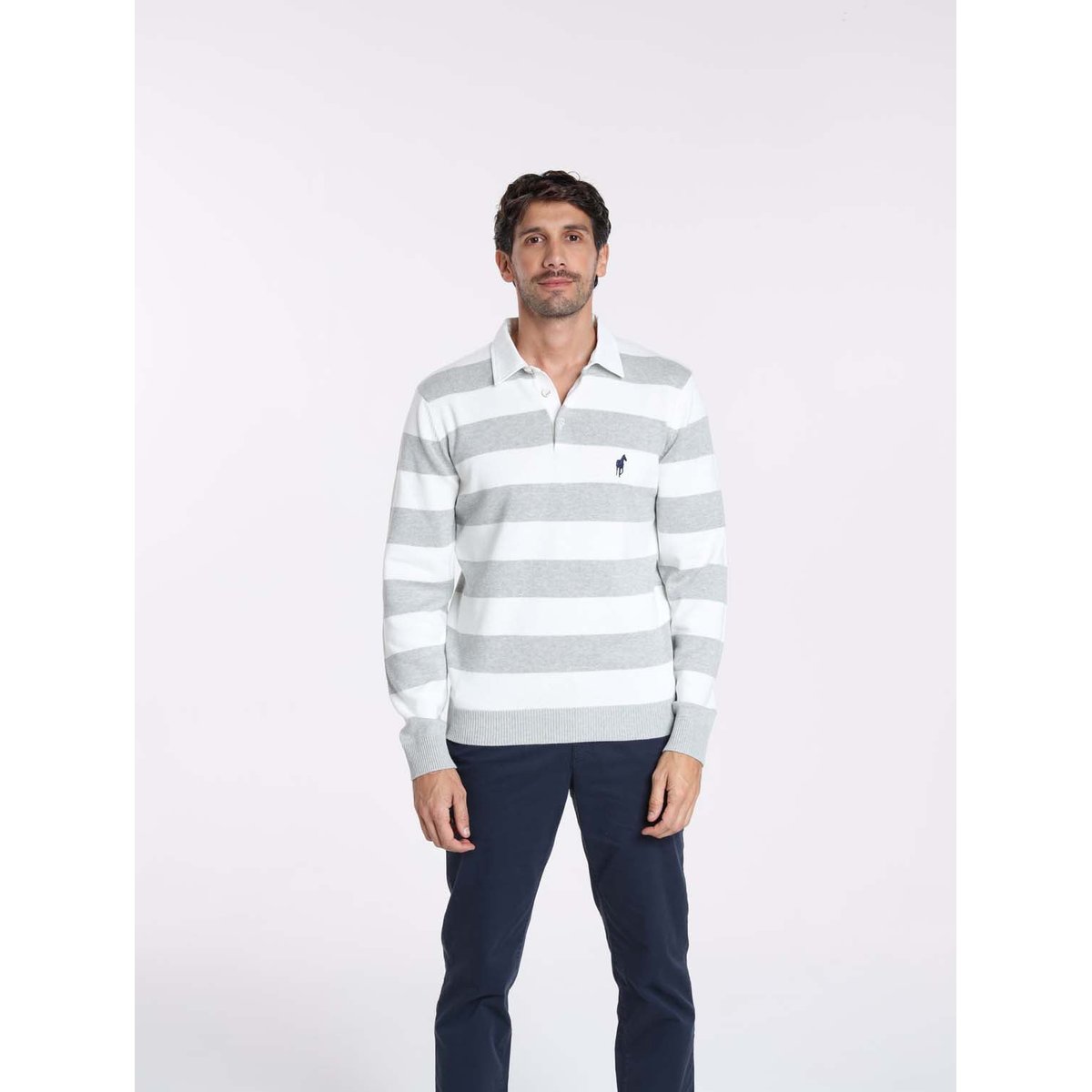 Pulls col polo en coton RACING gris chine/blanc, GENTLEMAN FARMER
