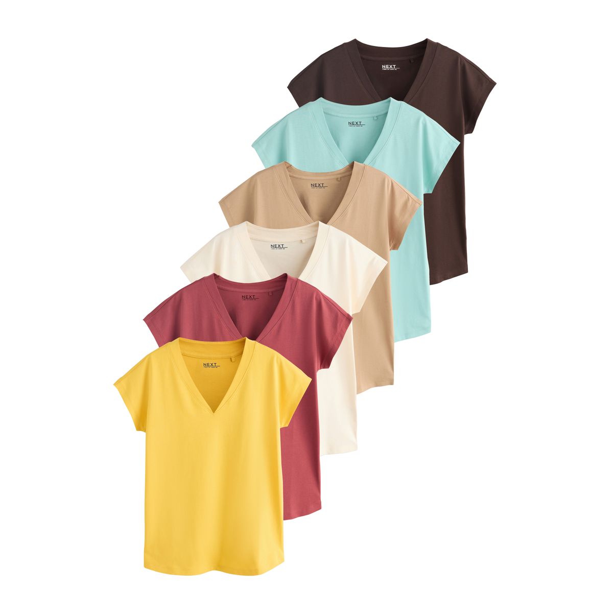 T-shirt à mancherons et col v, lot de 5 rouge baie/vert/jaune/neutre/noir, NEXT