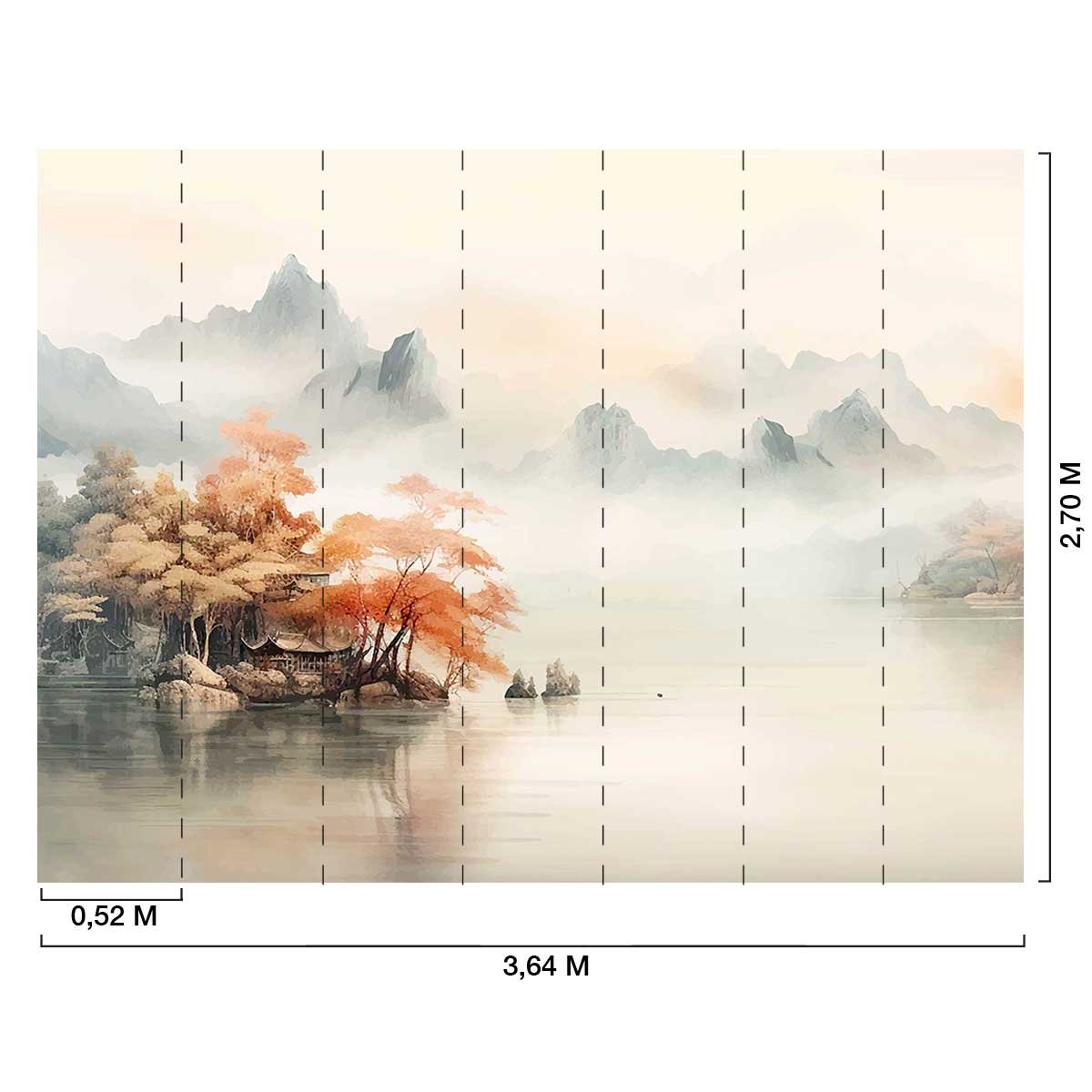 Papier peint panoramique paysage asiatique orange, HEXOA