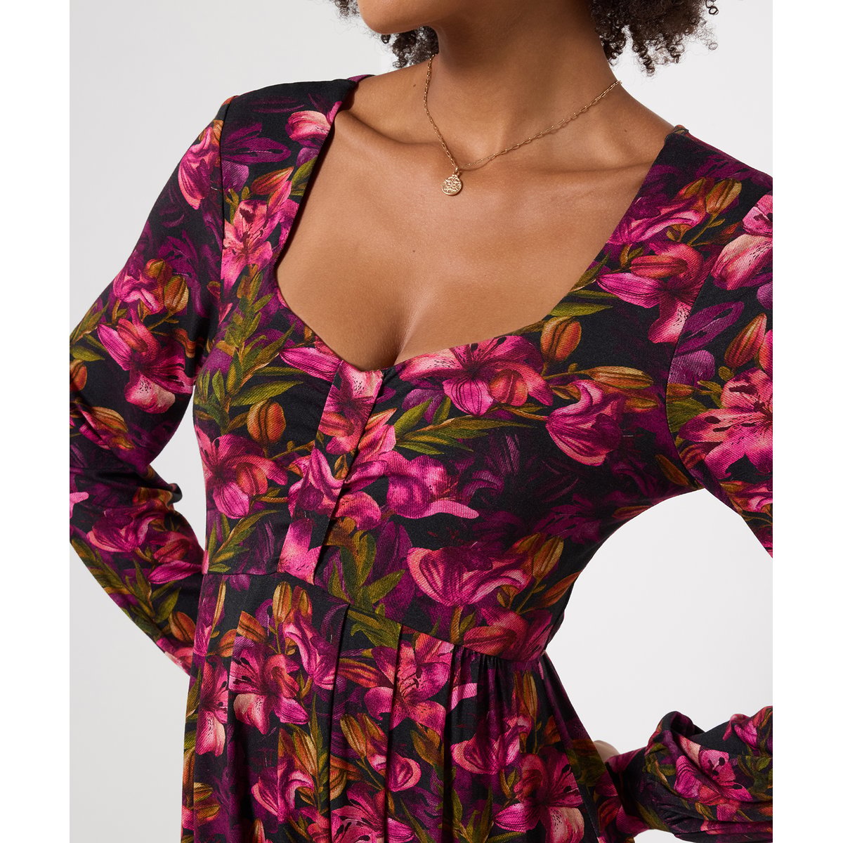 Robe Mi-Longue en Jersey à Manches Longues Imprimé Lys rose, JOE BROWNS