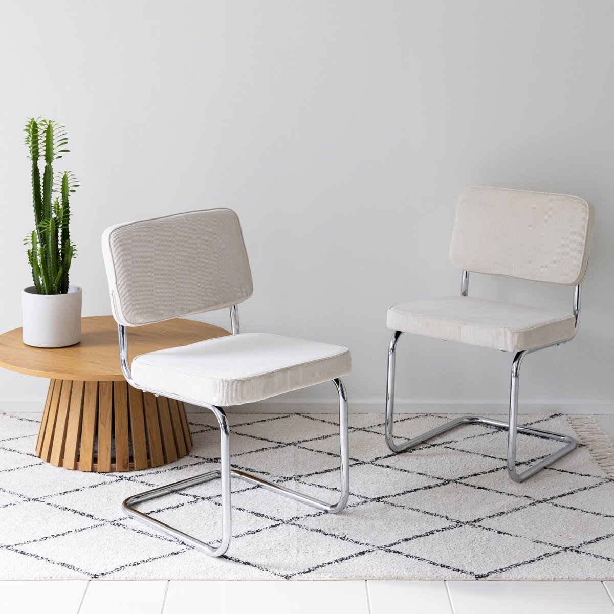 Chaises cantilever Maria en velours, lot de 2, MARIA beige, gris, HAPPY GARDEN