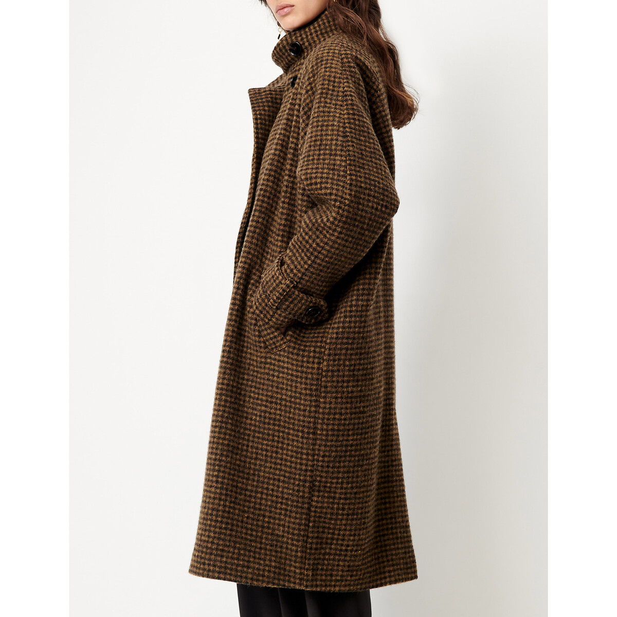 Manteau long à carreaux en laine mélangée, BLEECHECKS carreaux marron, SESSUN