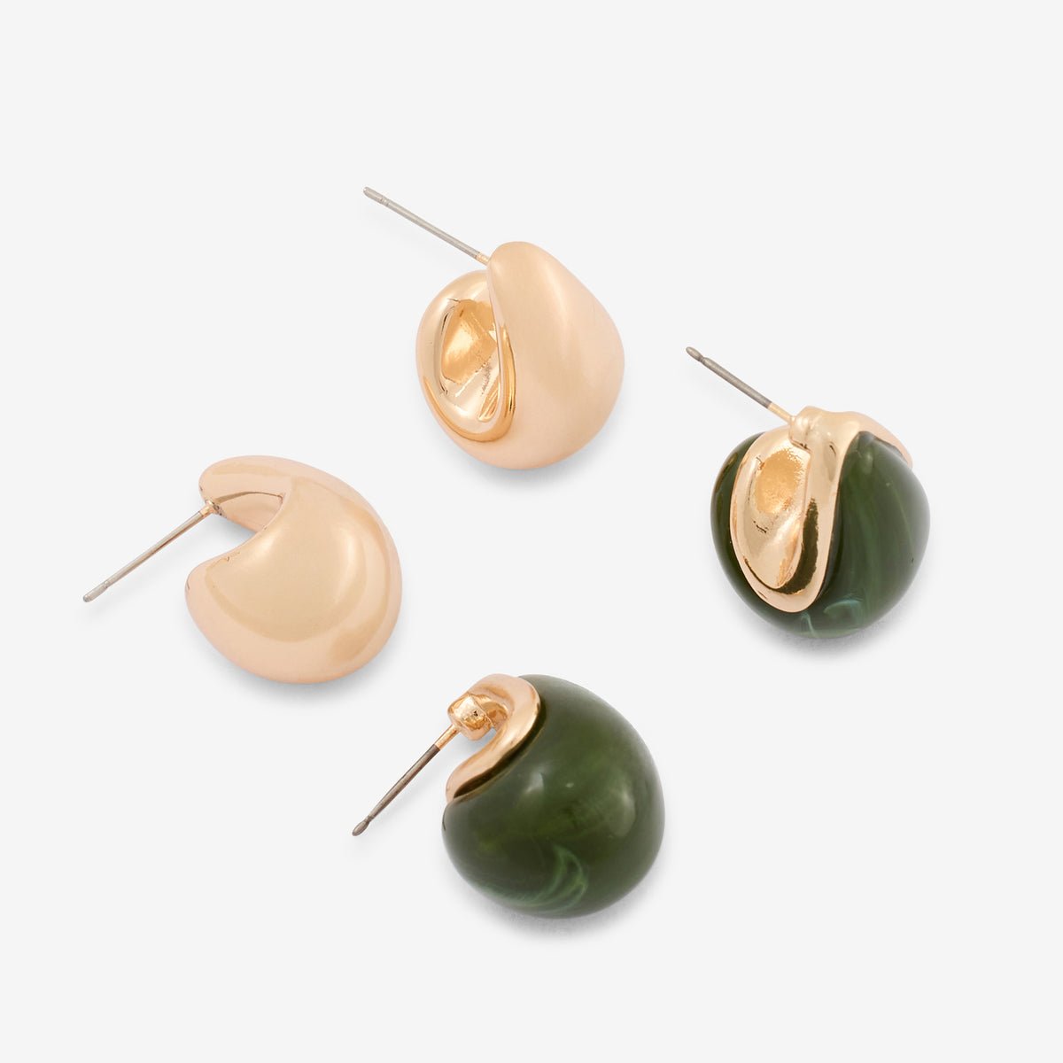 Set de 2 boucles d'oreilles gouttes en résine et métal vert, BALABOOSTE