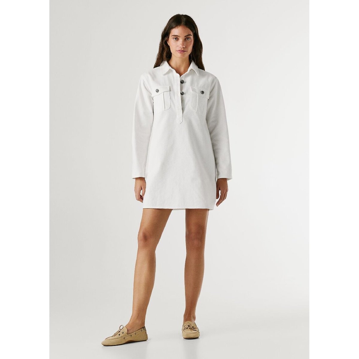 Robe courte, en denim, à manches longues blanc, PEPE JEANS