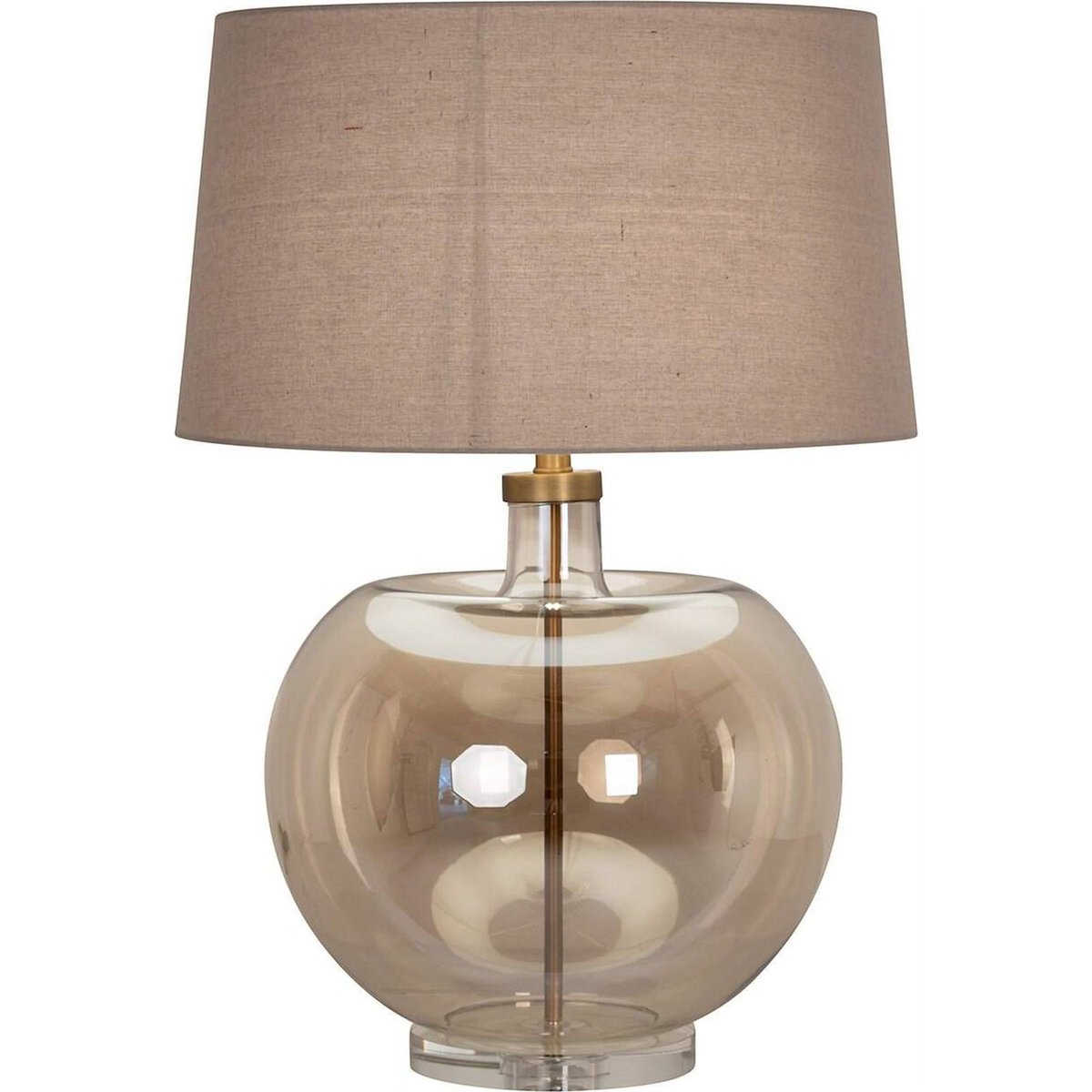 Lampe à poser ronde en verre et métal ambre transparent et beige naturel, RECOLLECTION