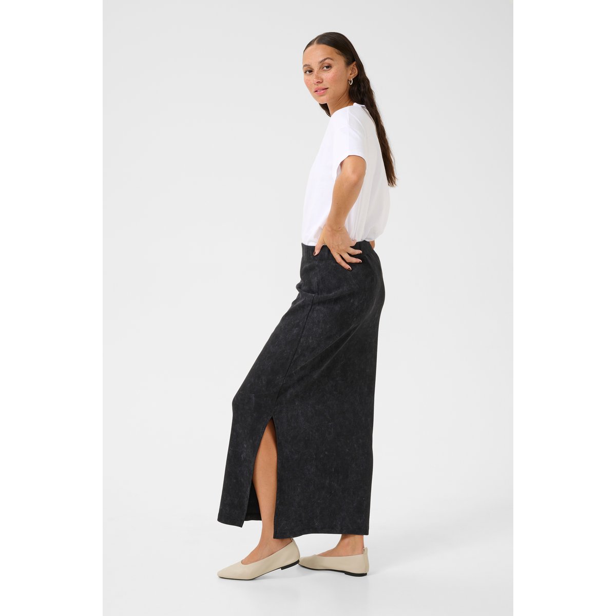 Skirt noir black washed rib, KAFFE