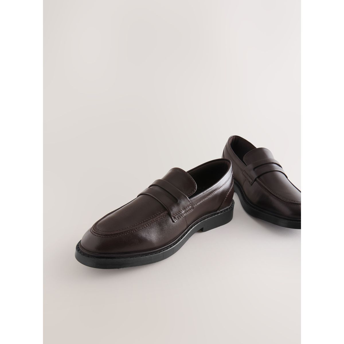 Mocassins habillés cuir brun chocolat, NEXT