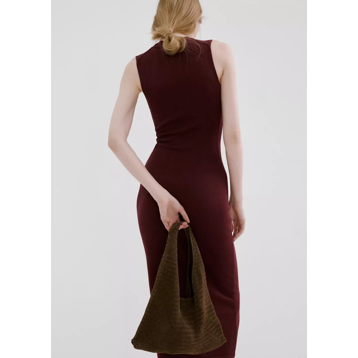 Robe midi maille lie de vin, MANGO