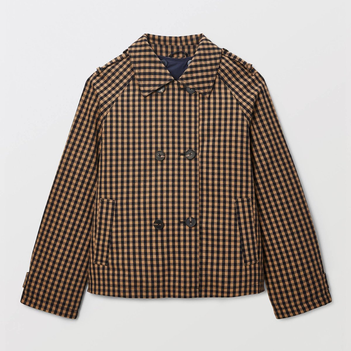 Trench court en coton à carreaux avec doublure amovible marine, MONOPRIX