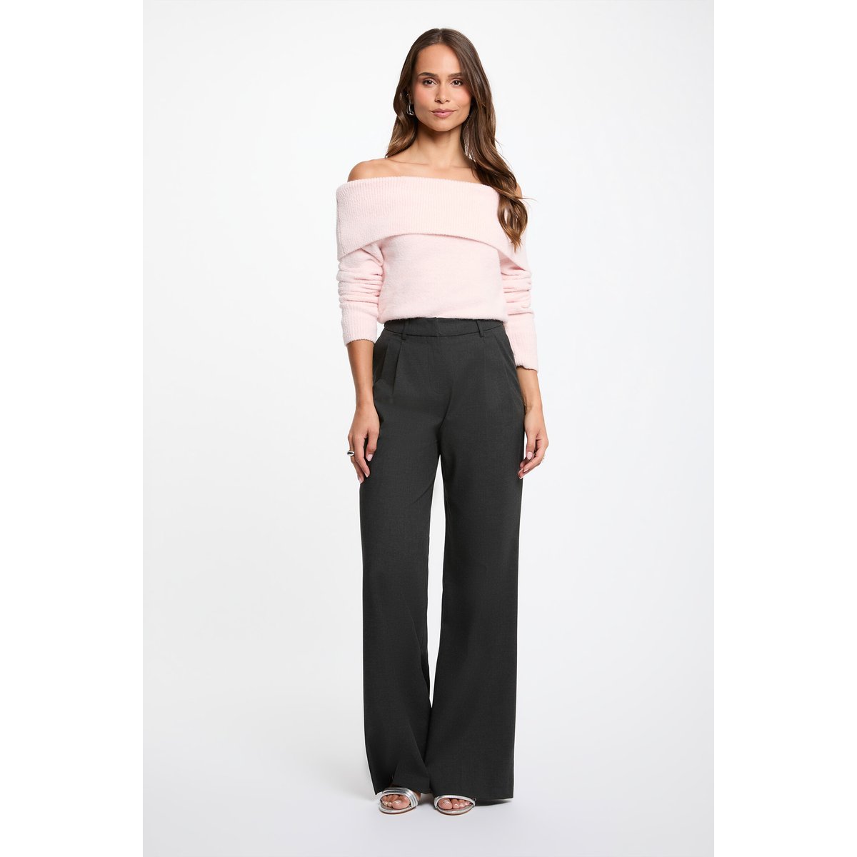Pull col bardot rose clair, MORGAN