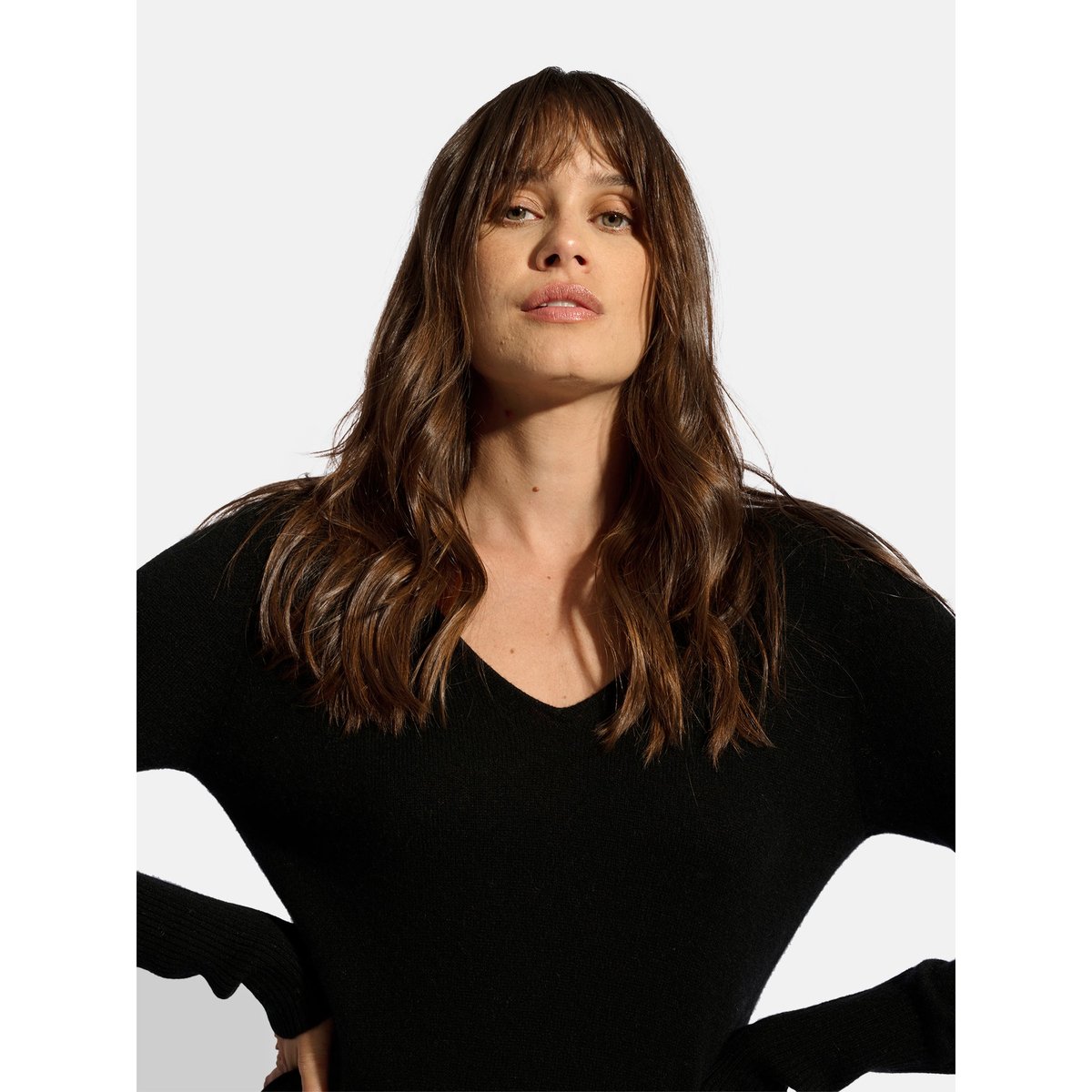 Robe Col V Noir Tracy noir, JUST CASHMERE