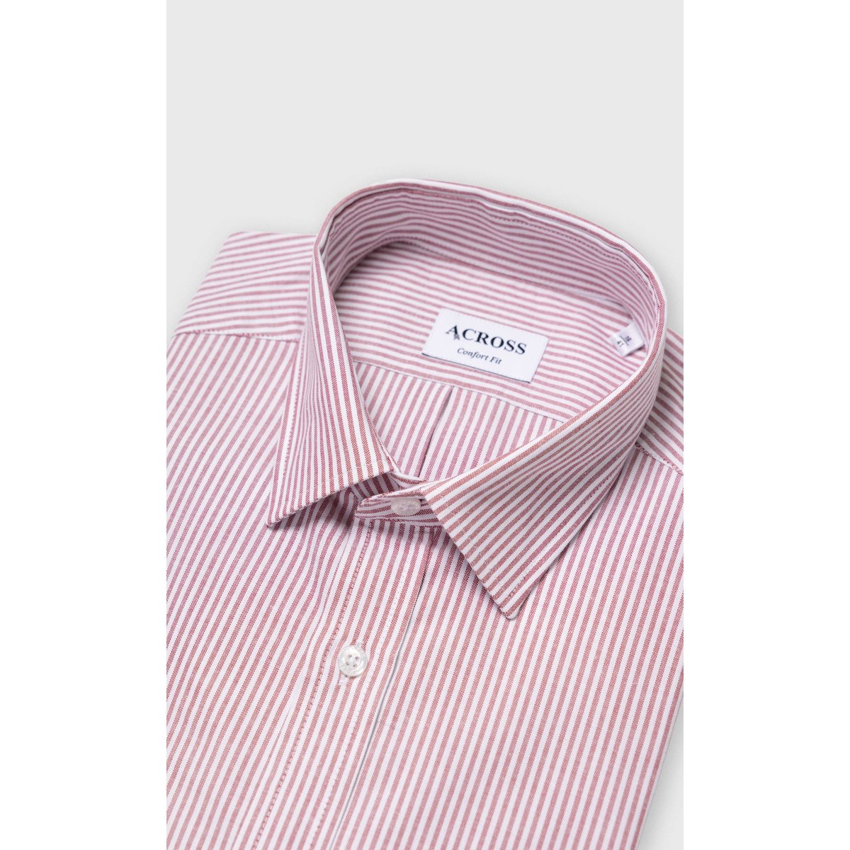 Chemise Confort fit à rayures en Oxford brique brique, ACROSS