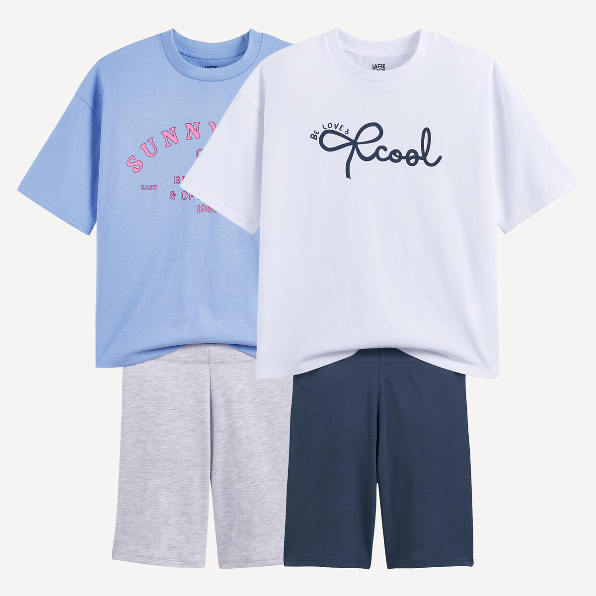 Lot de 2 pyjashorts oversize, t-shirt et cycliste, en coton assortis, LA REDOUTE COLLECTIONS