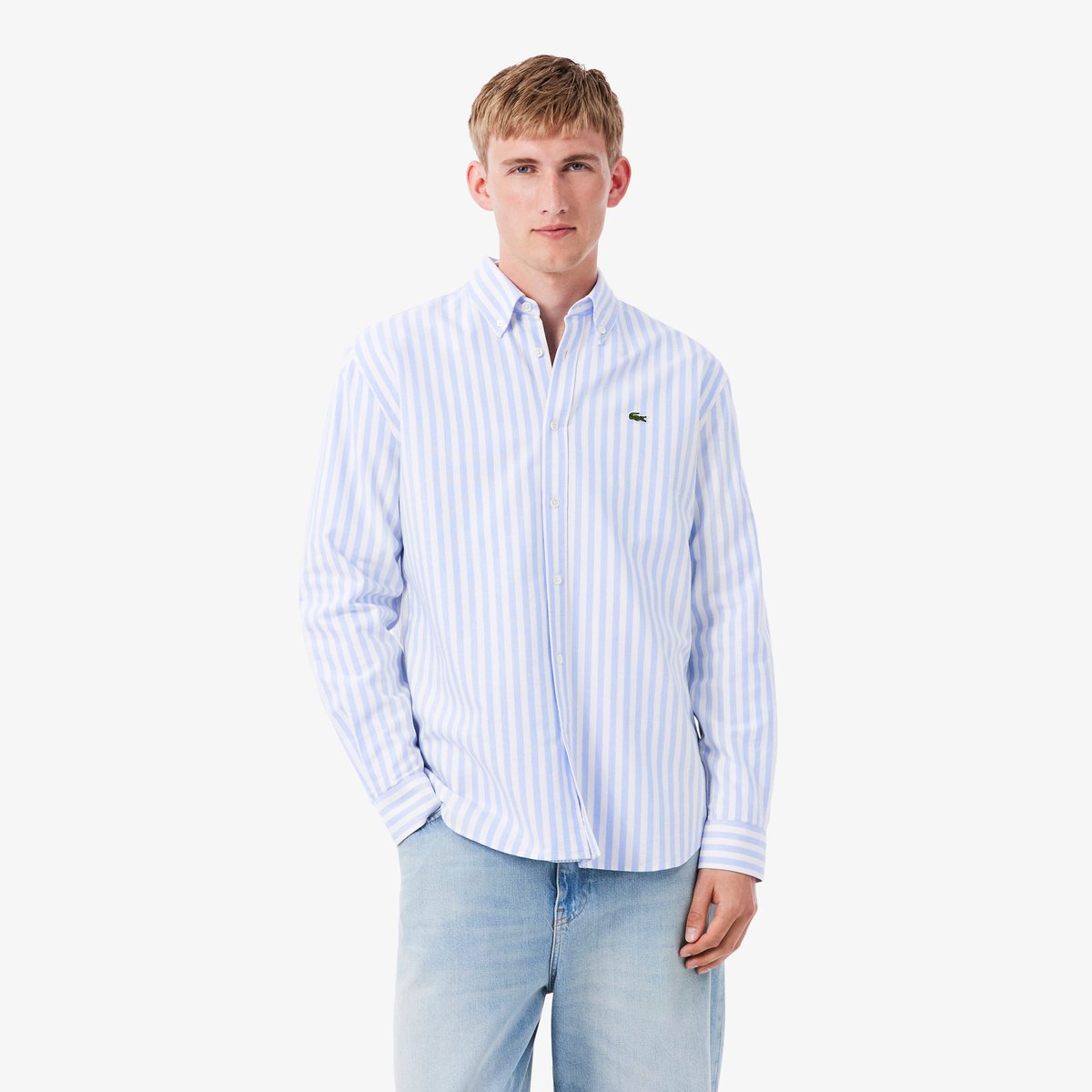 Chemise Oxford rayée regular fit bleu-e7b, LACOSTE