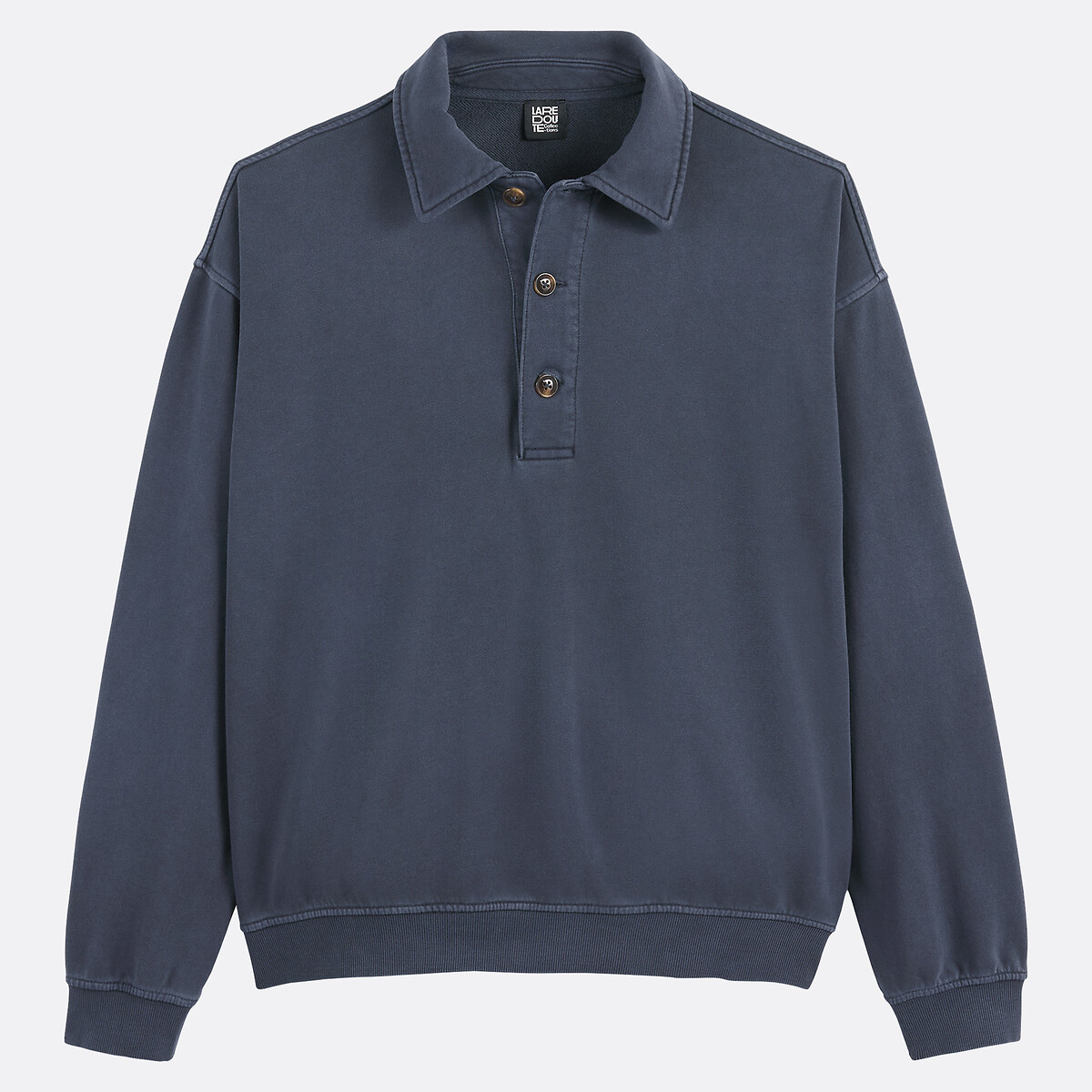 Stonewashed boxy sweatshirt met polokraag marineblauw, LA REDOUTE COLLECTIONS