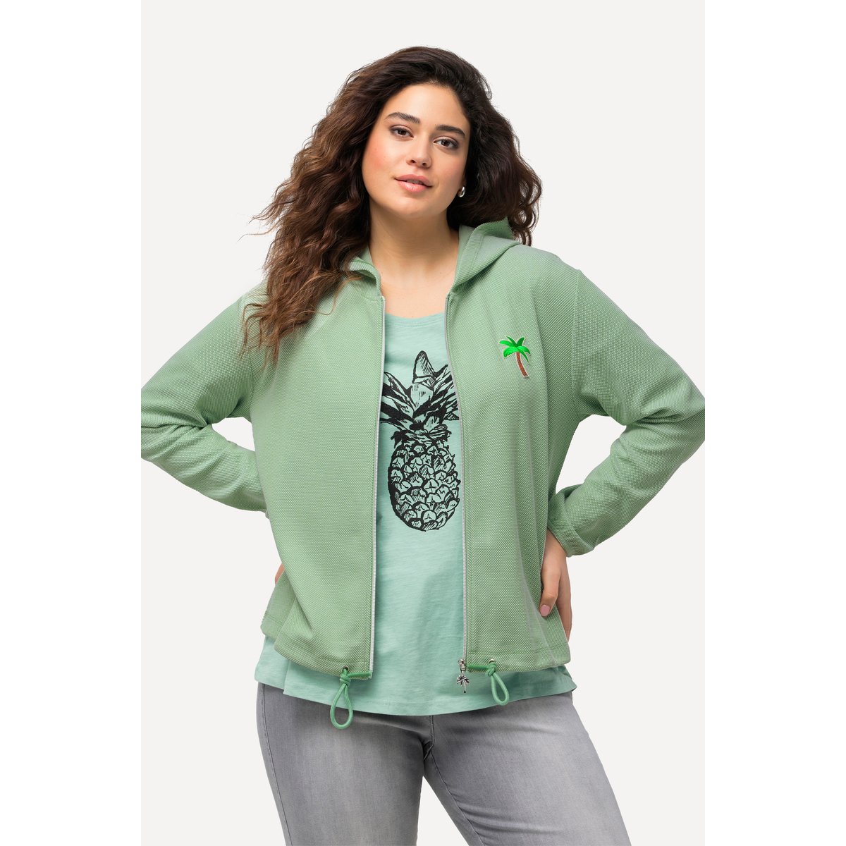 Veste à capuche en molleton piqué vert clair, ULLA POPKEN