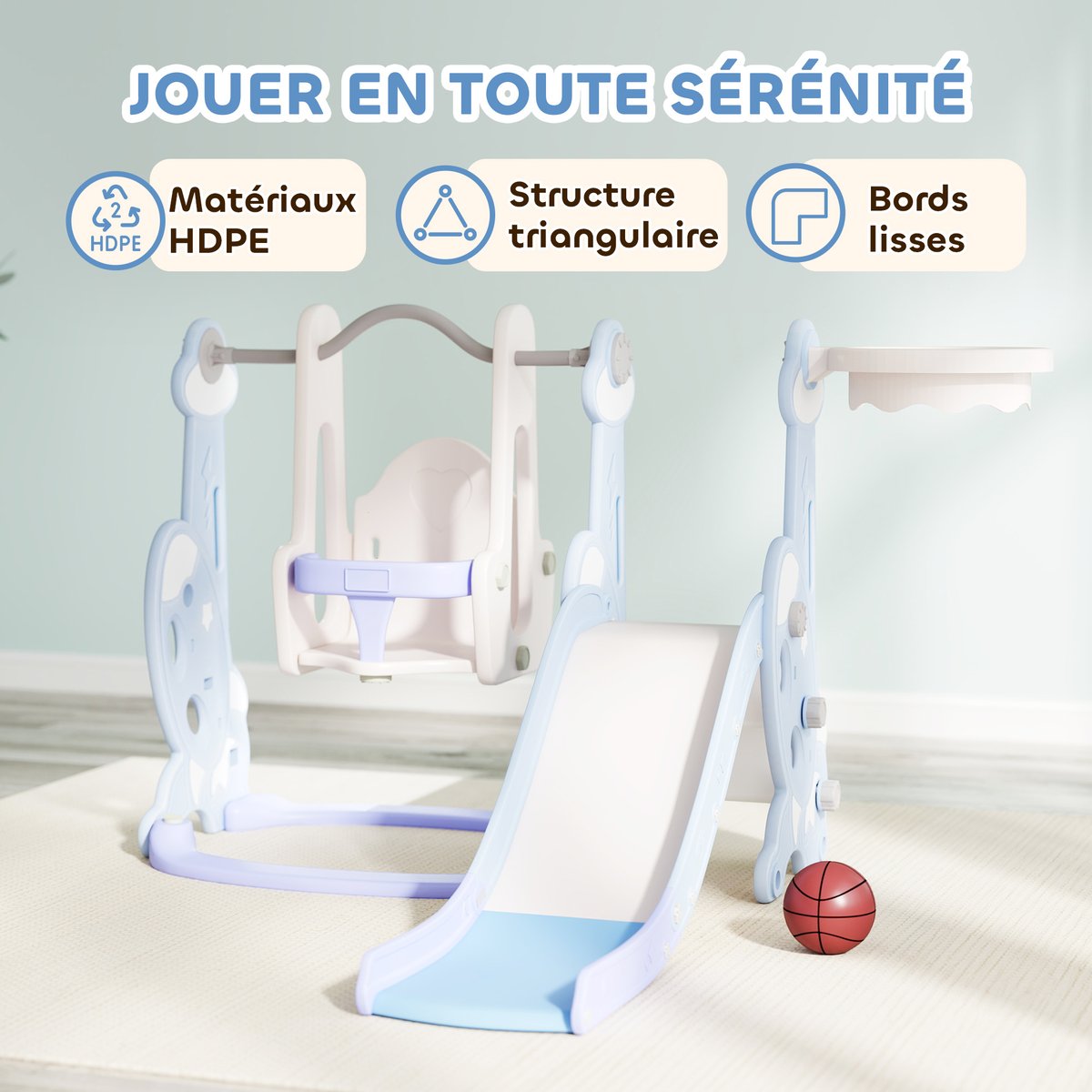 Ensemble balançoire et toboggan pour enfants bleu clair, blanc, AIYAPLAY