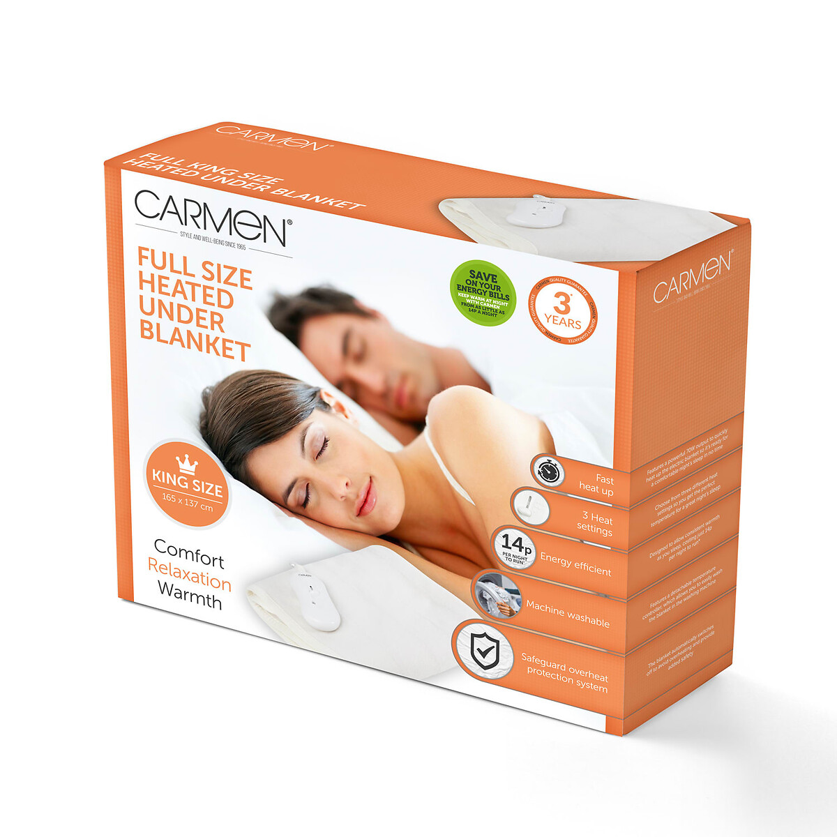 King Heated Full Size Under Blanket white, CARMEN