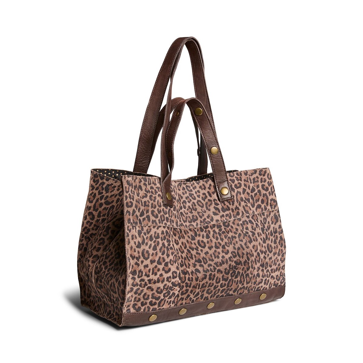 Shopping bag grande in pelle con stampa leopardata, Ava leopardata, PIECES
