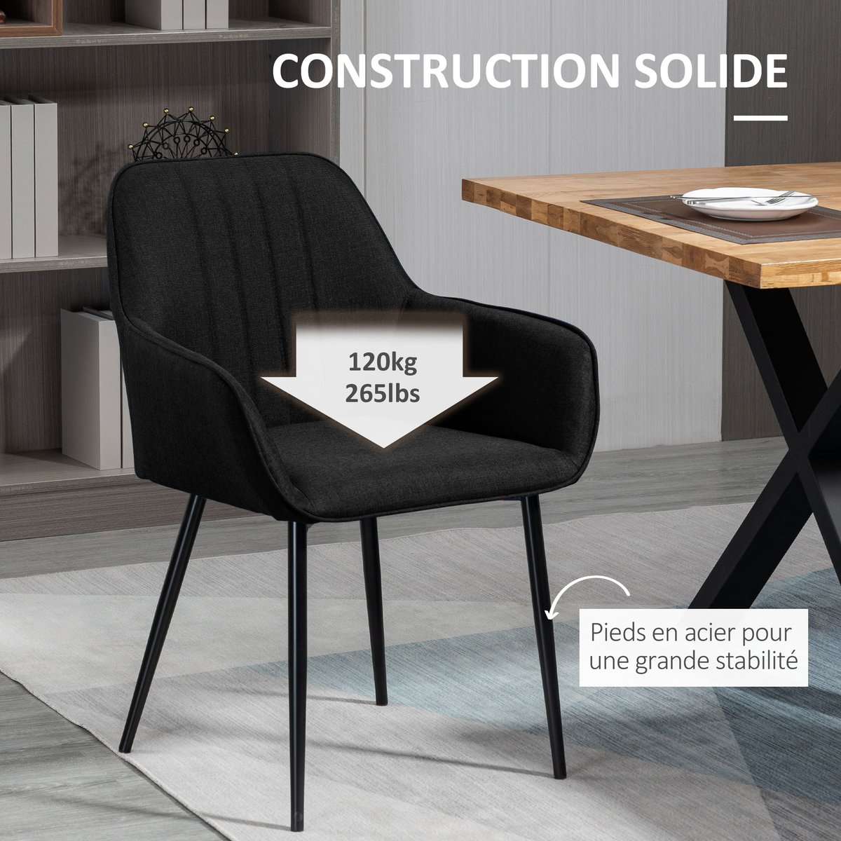 Chaise de salle à manger Lin (100% polyester) noir, HOMCOM