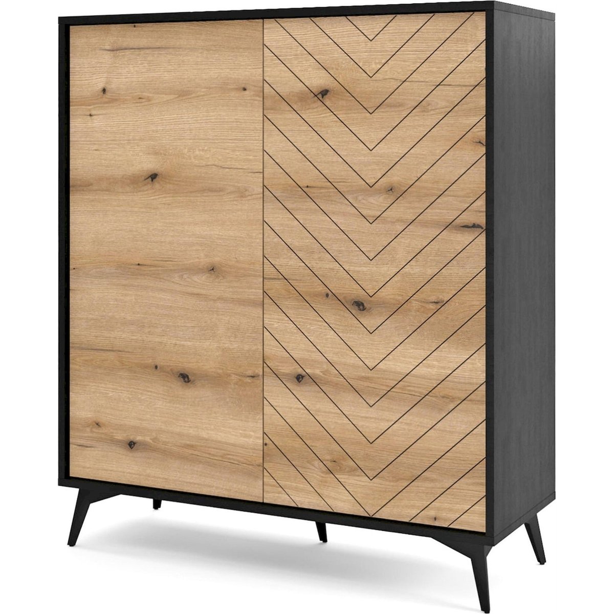 Commode haute bois collection BOULIA noir et chêne evoke, RECOLLECTION