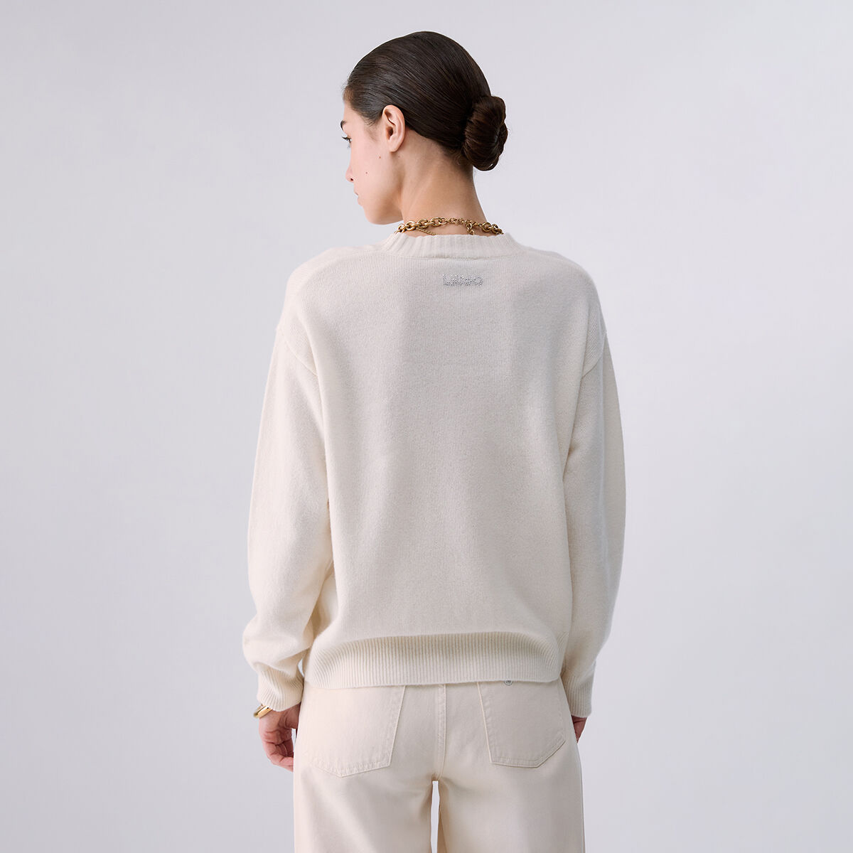 Maille jacquard en laine avec charm blanc, LIU JO