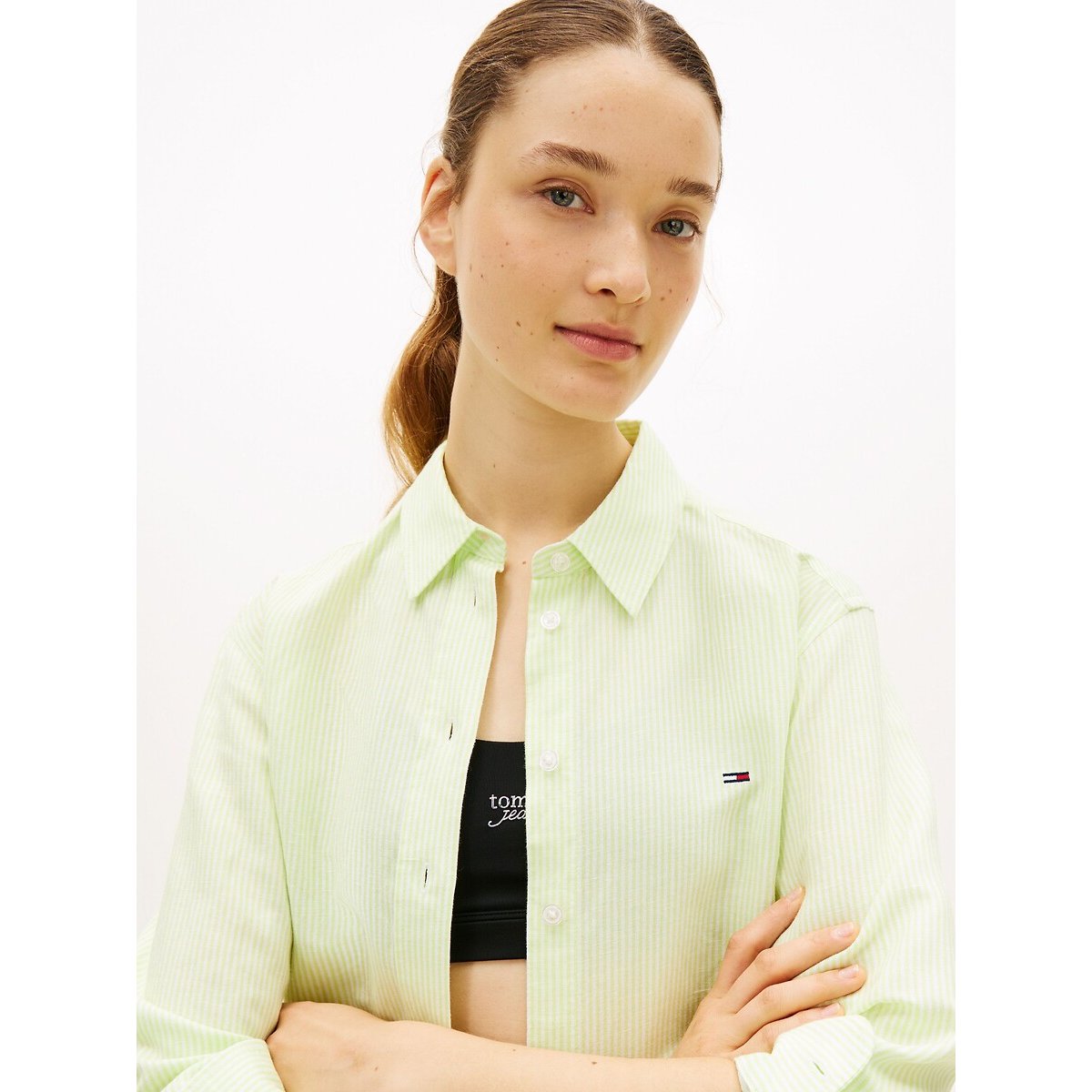 Camicia in misto lino verde limone , TOMMY JEANS