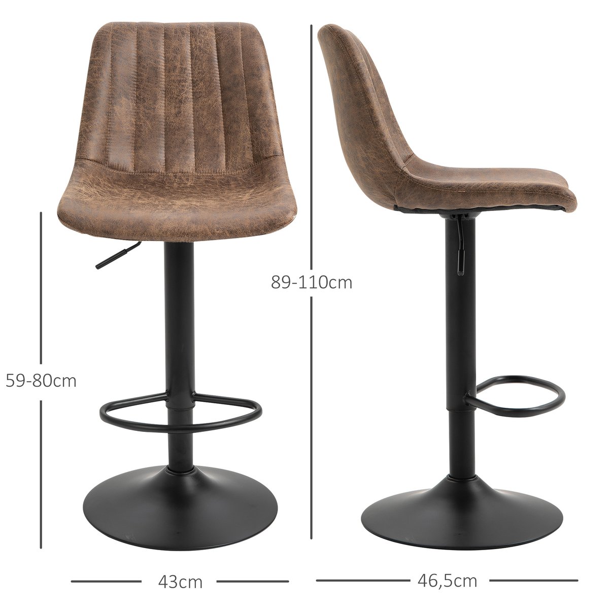 Tabouret de bar Tissu Marron marron et noir, HOMCOM