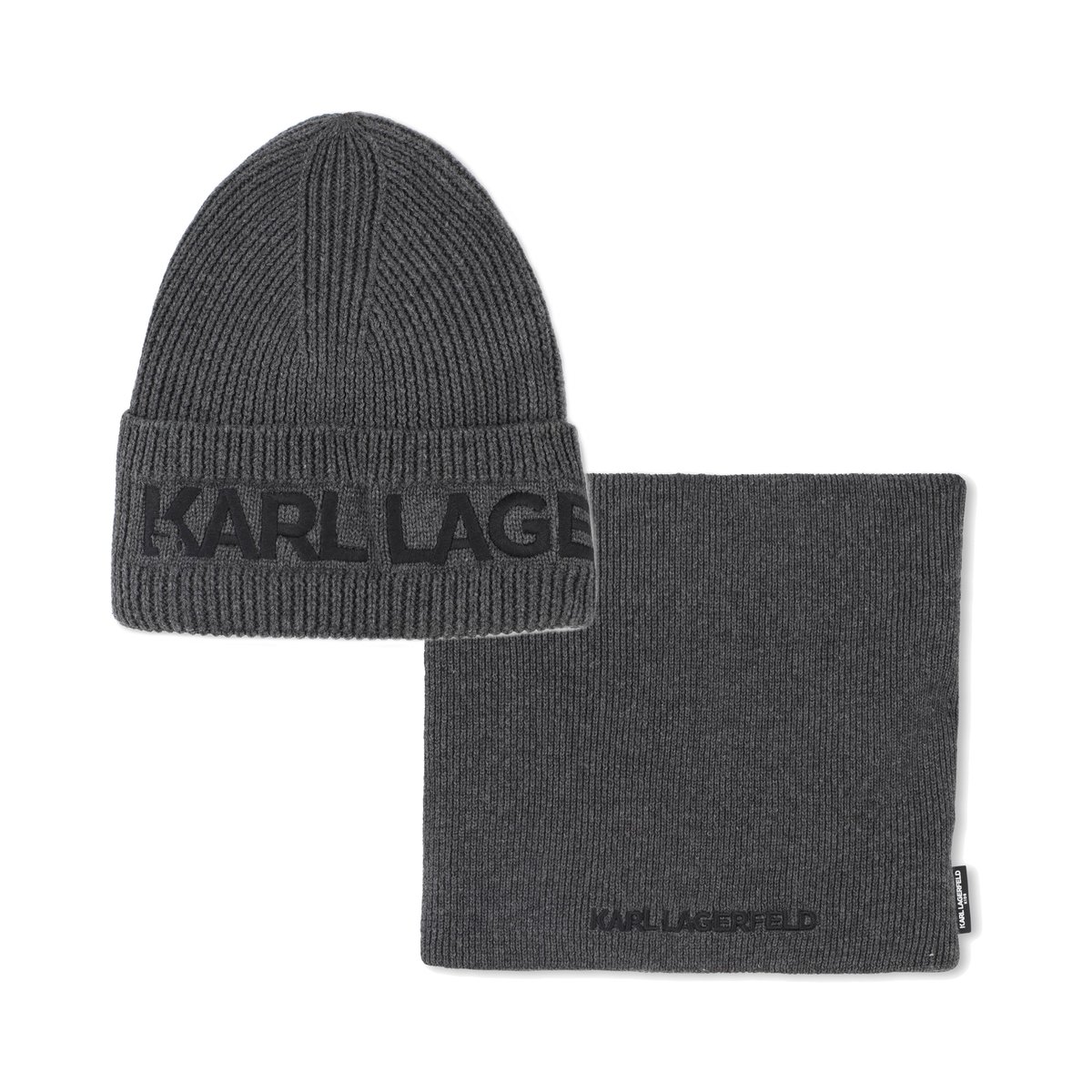 Ensemble bonnet + tour de cou tricot anthracite chine, KARL LAGERFELD KIDS