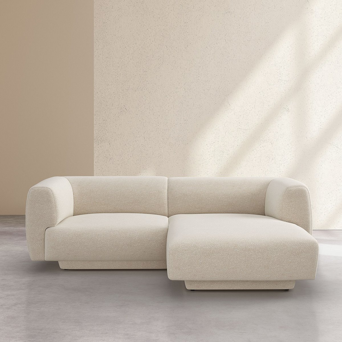 Canapé d'angle droit en tissu texturé AUSTIN beige, HABITAT
