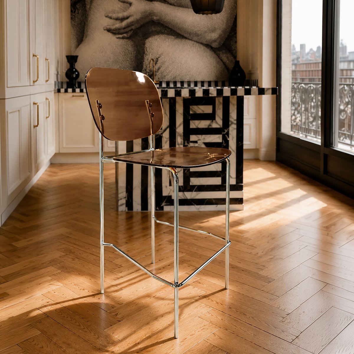 Lot de 2 chaises de bar en métal et résine acrylique, GLAM ecorce, NOW'S HOME