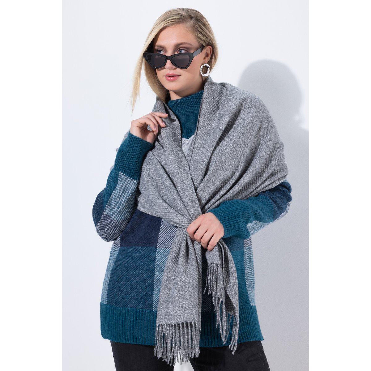 Écharpe plissée de couleur chinée avec des gris chiné, ULLA POPKEN