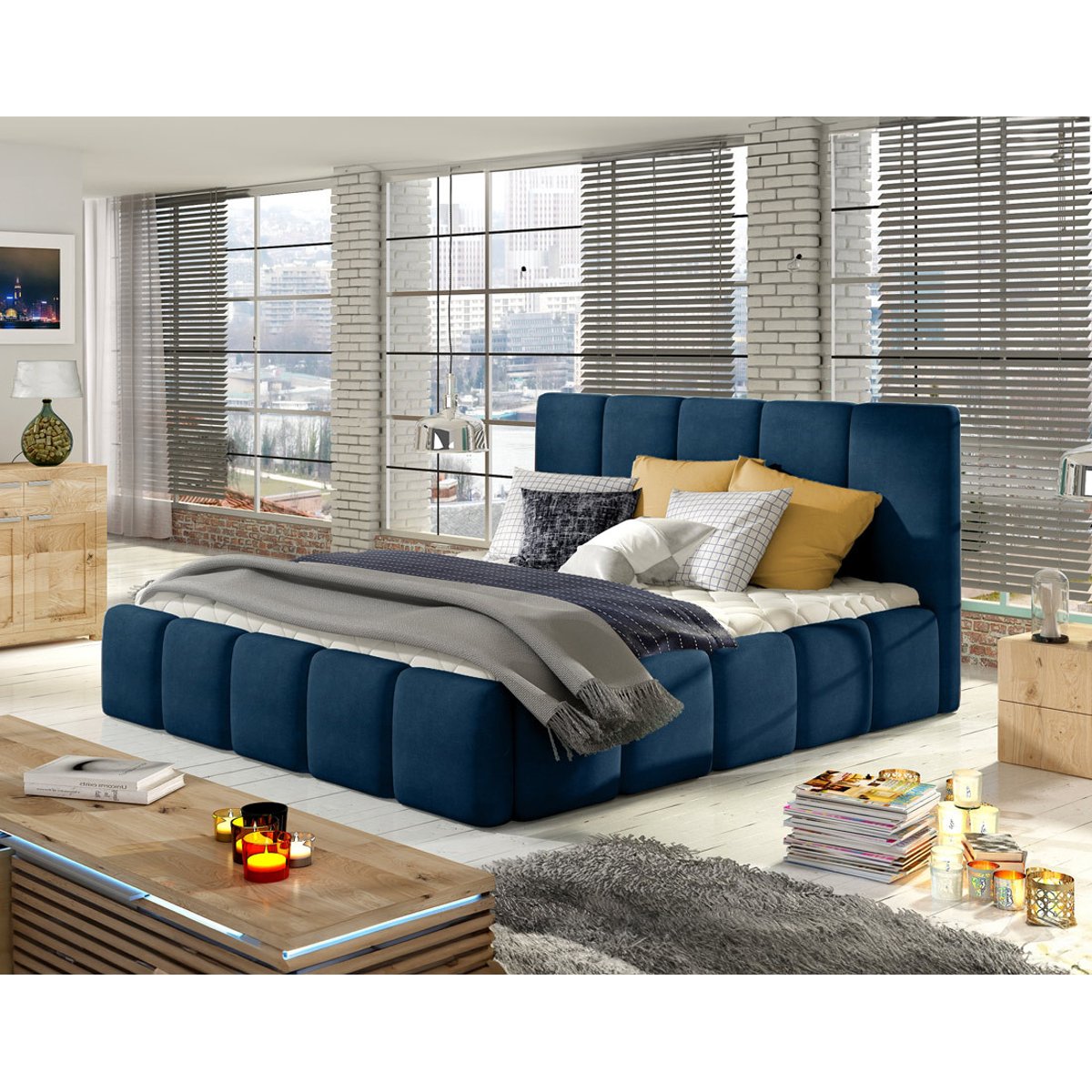 Lit coffre - LUCEA bleu nuit, BEST MOBILIER