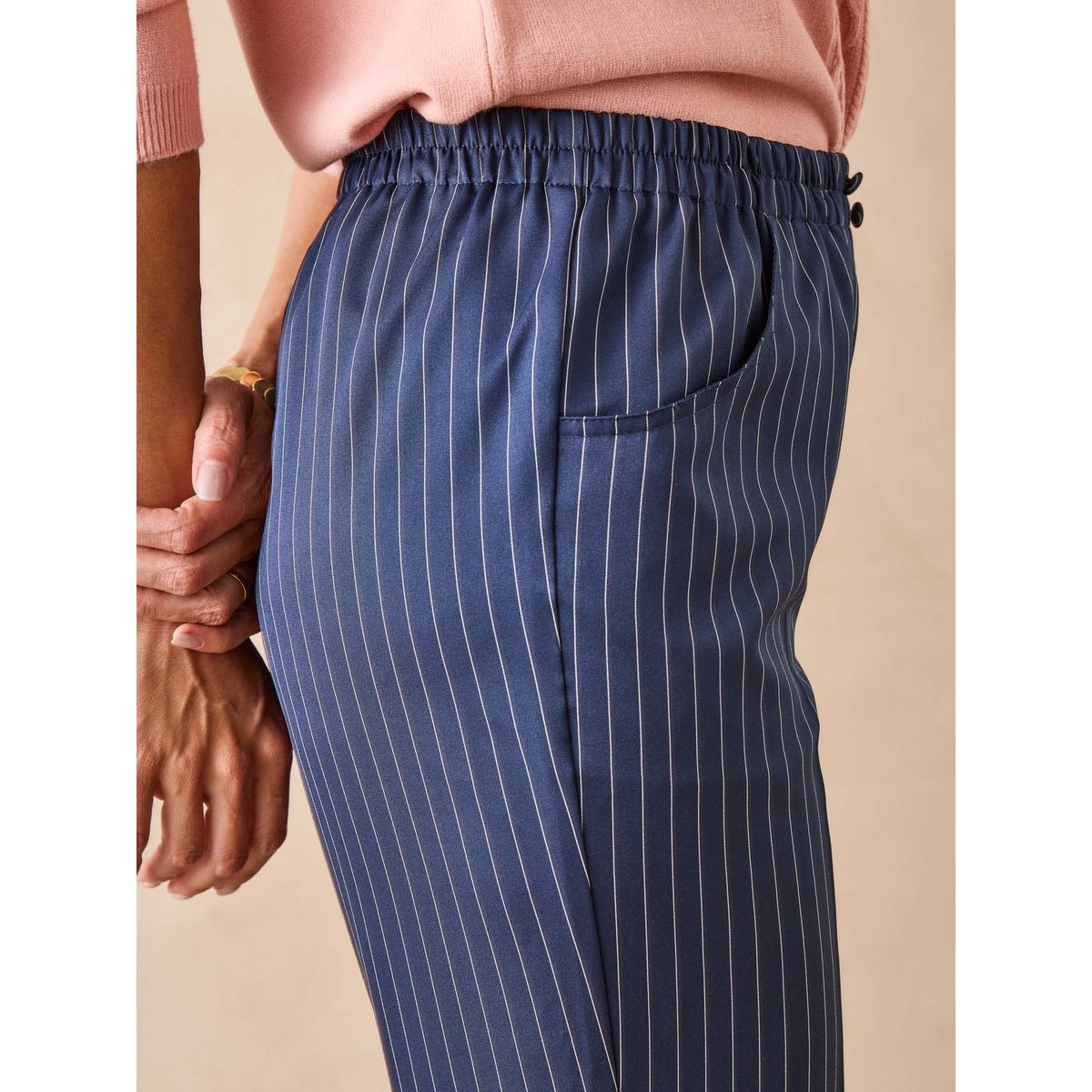 Pantalon femme entièrement élastiqué marine rayé, DAXON