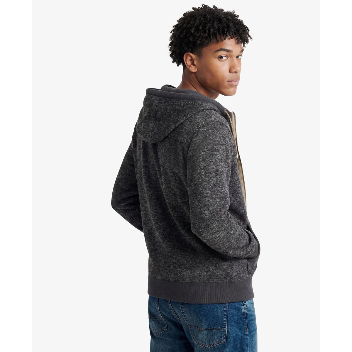 Sweat zippé à capuche Storm Fleece coupe décontractée gris anthracite storm flammé, SUPERDRY