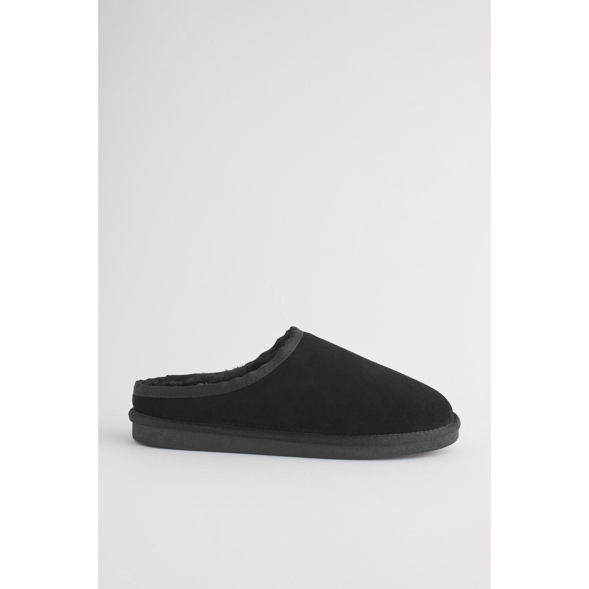 Chaussons mules en daim fourrés Signature noir, NEXT
