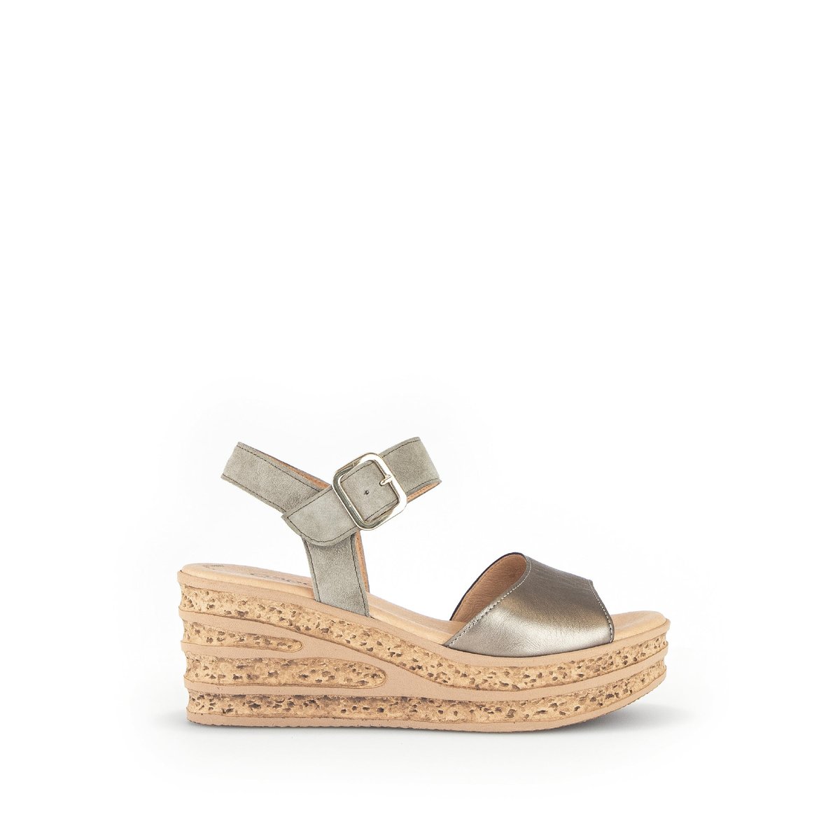 Sandales en cuir à talon compensé beige, GABOR