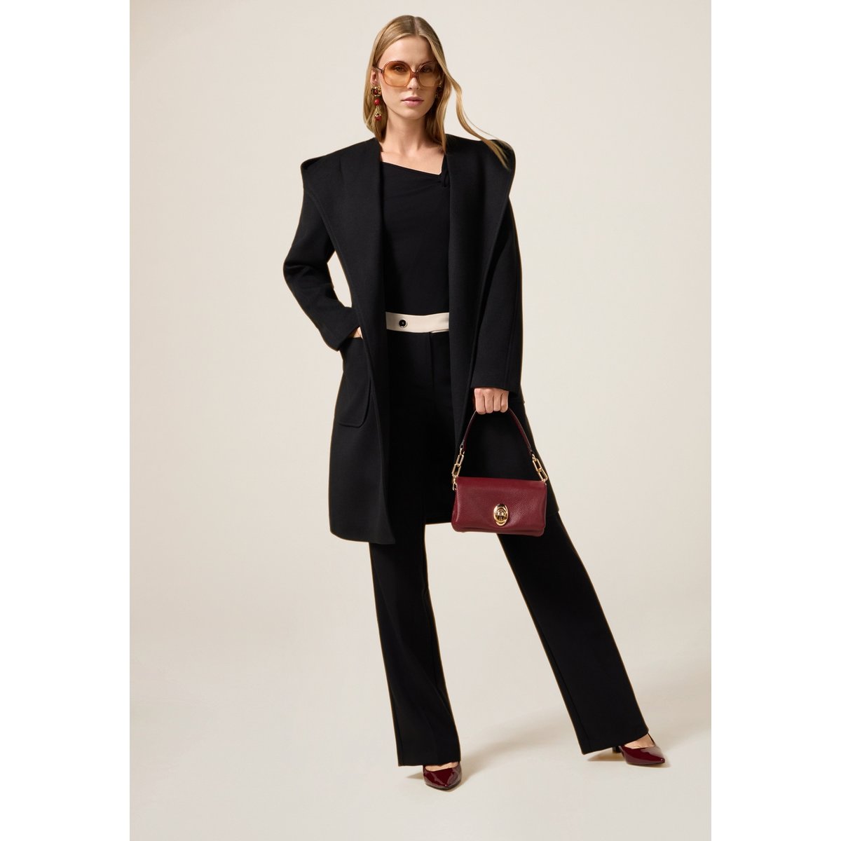 Pantalon palazzo avec détail contrastant noir, OLTRE