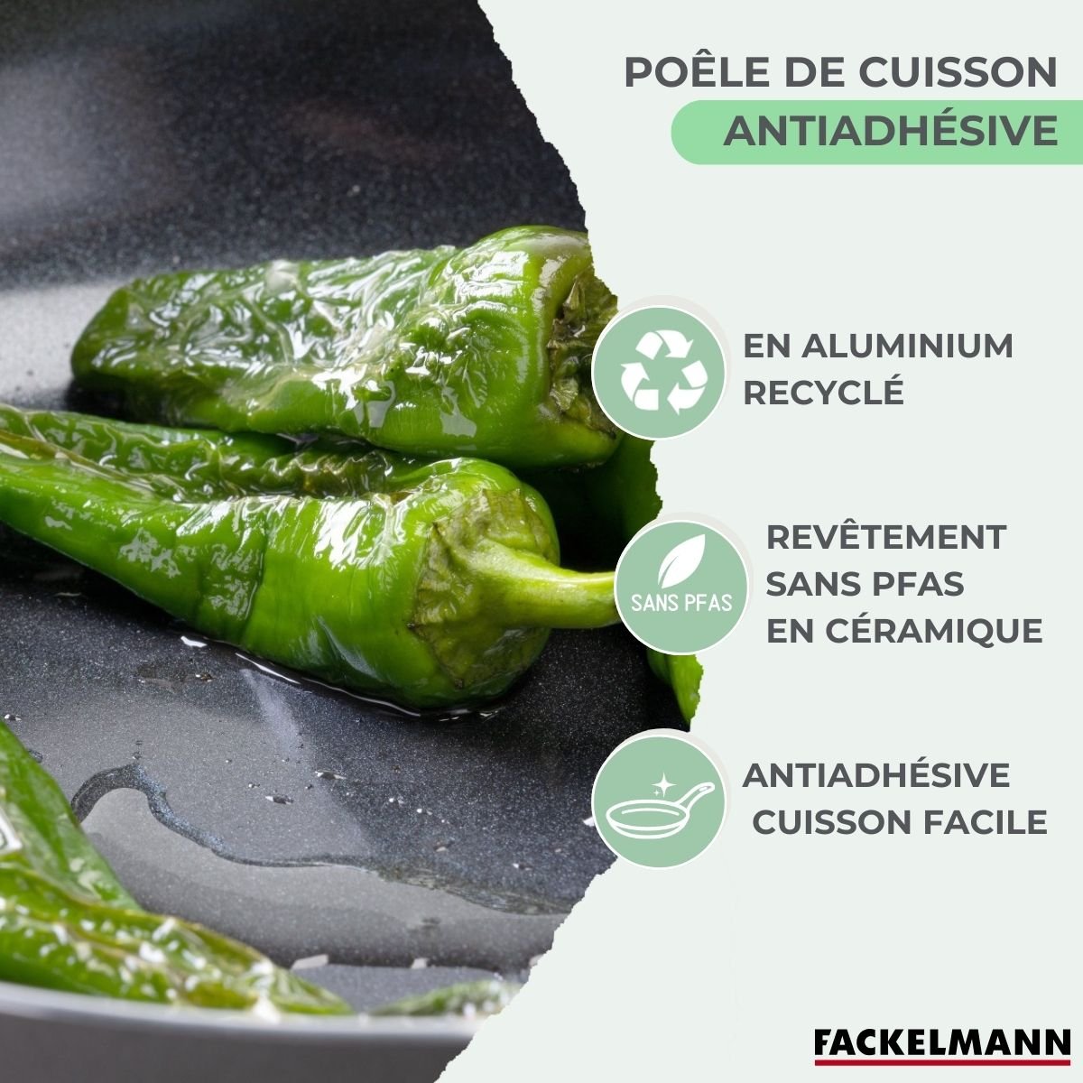 Set poêle antiadhésive céramique 20 cm et 6 ustensiles BRANDAO noir|vert, FACKELMANN
