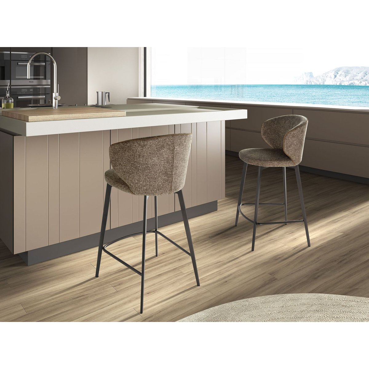 Tabouret en tissu chiné marron marbré | gris anthracite, ANGEL CERDA