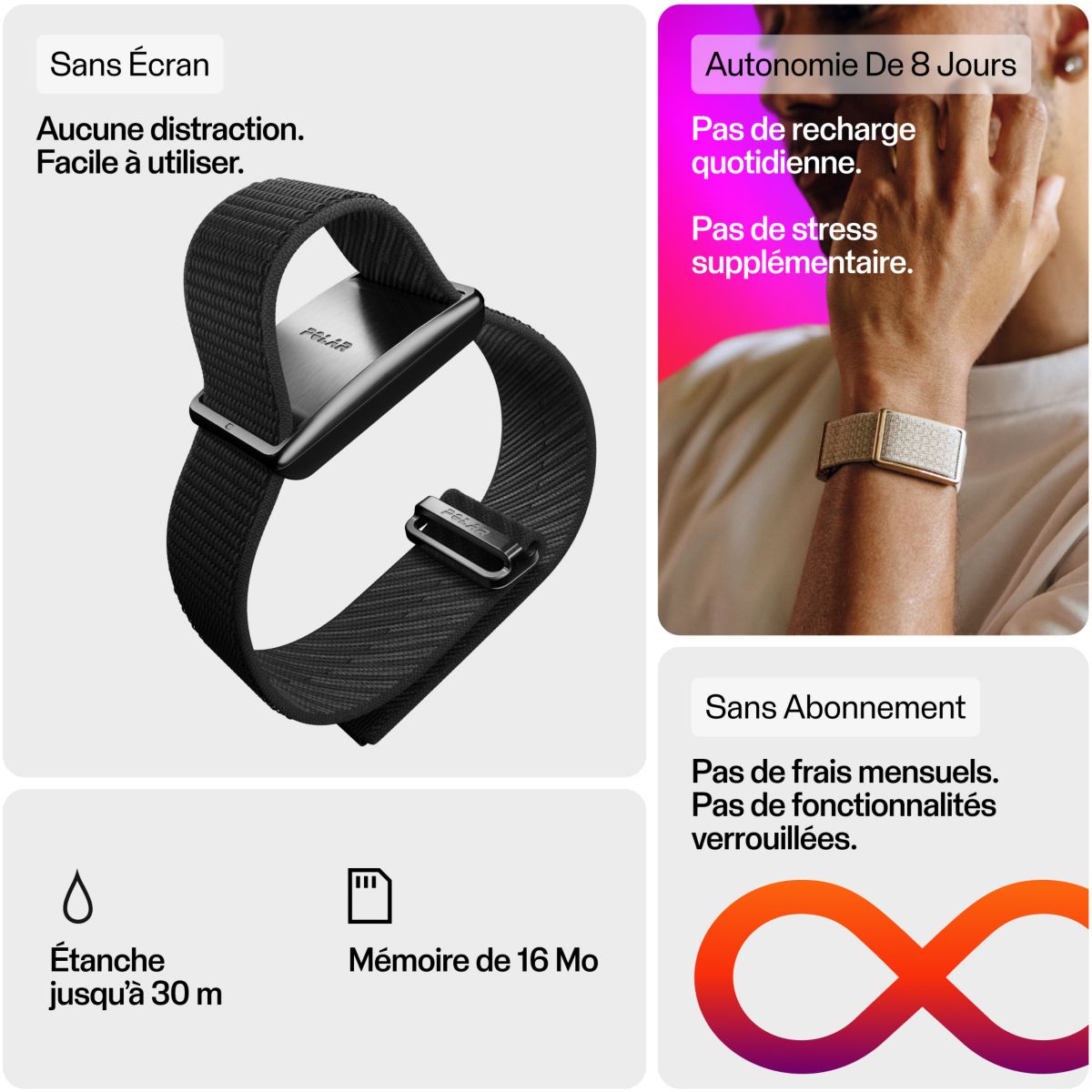 Bracelet connecté Loop Night Black noir, POLAR