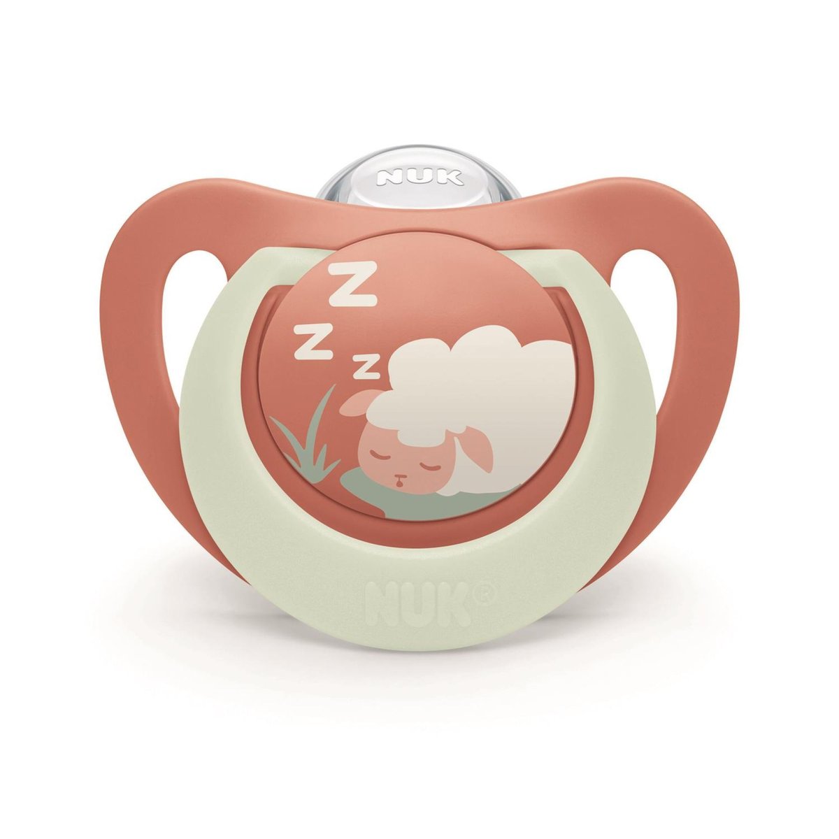 Lot de 2 sucettes nuit phosphorescentes First Choice 18-36 mois lapin-mouton, NUK