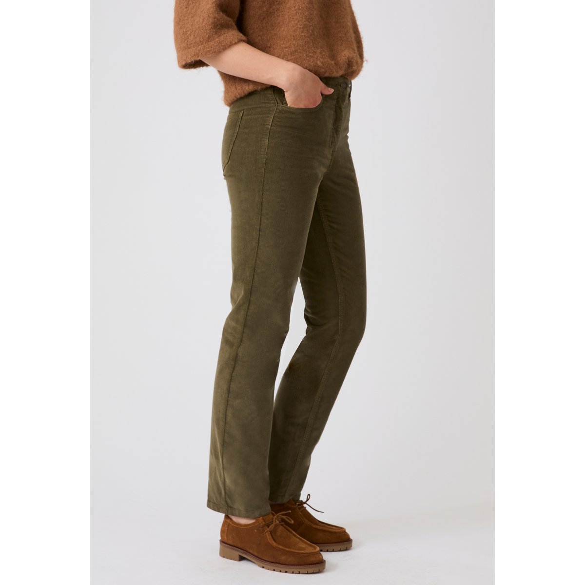 Pantalon droit velours Perfect Fit vert kaki, DAMART