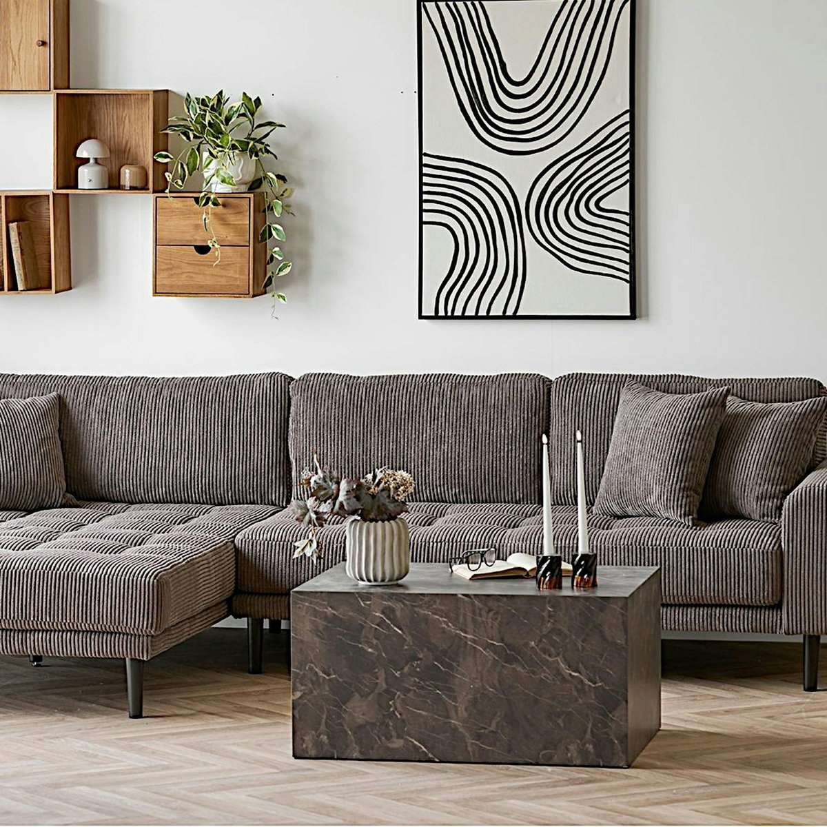 Table basse rectangulaire design effet marbre brun TORANO marron, PIER IMPORT