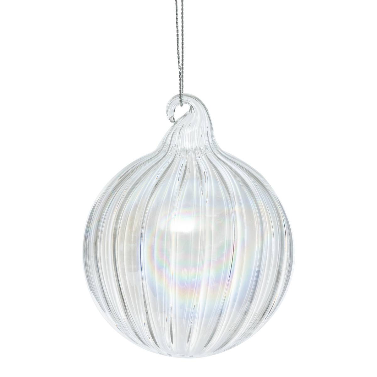 Boule de Noël en verre strié transparent, ATMOSPHERA